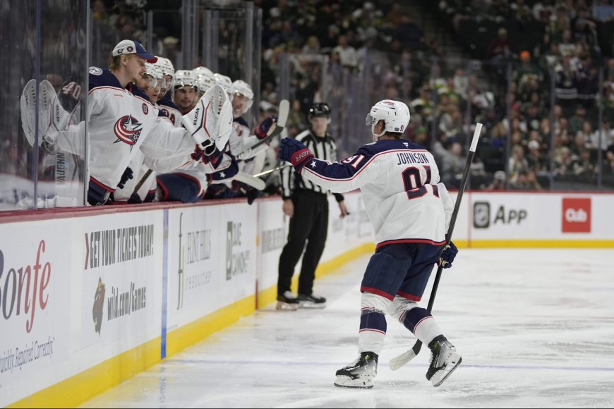 Kent Johnson stands out for Blue Jackets one year after an opening-night healthy scratch